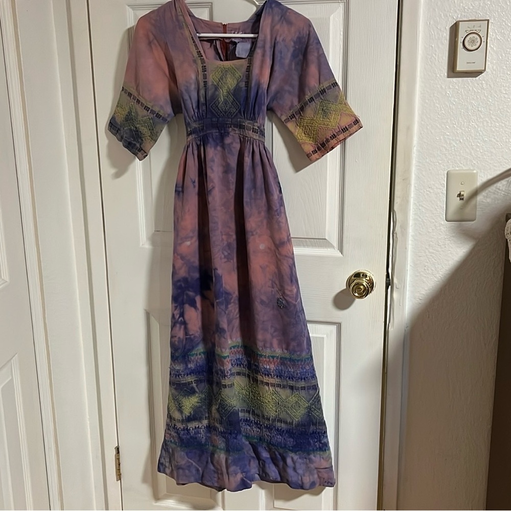 The Guatemalan Peddler Vintage 70s Cotton Tie Dye Upcycle Dress MuuMuu Size 0